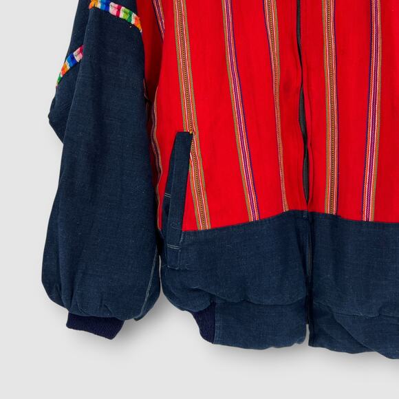 Vintage Handmade Embroidered Multicolor Striped Woven Bomber Jacket - Picture 3 of 5